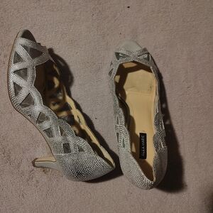 Alex Marie Silver Cutout Peep-Toe Heels
